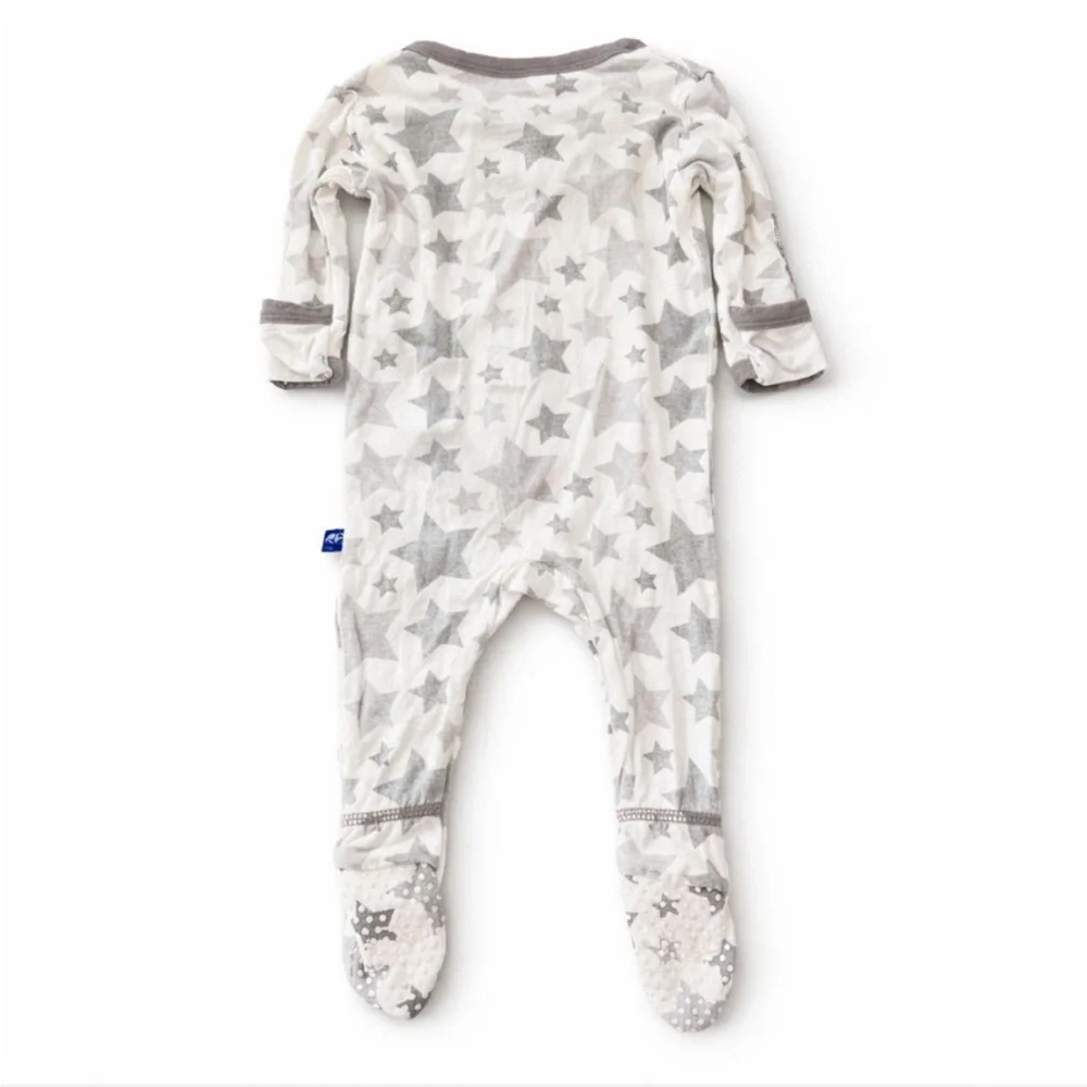 Kickee Pants Bamboo Snap-Front Footed Sleeper Gray Star Print Infant Baby 0-3M
